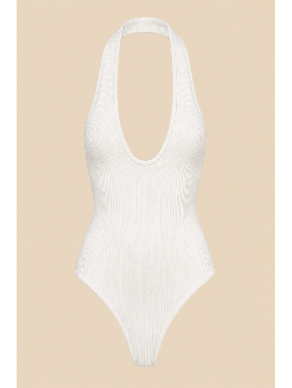 Bar III NWT Women's White Sleeveless Ribbed Halter Bodysuit M MSRP $39.50